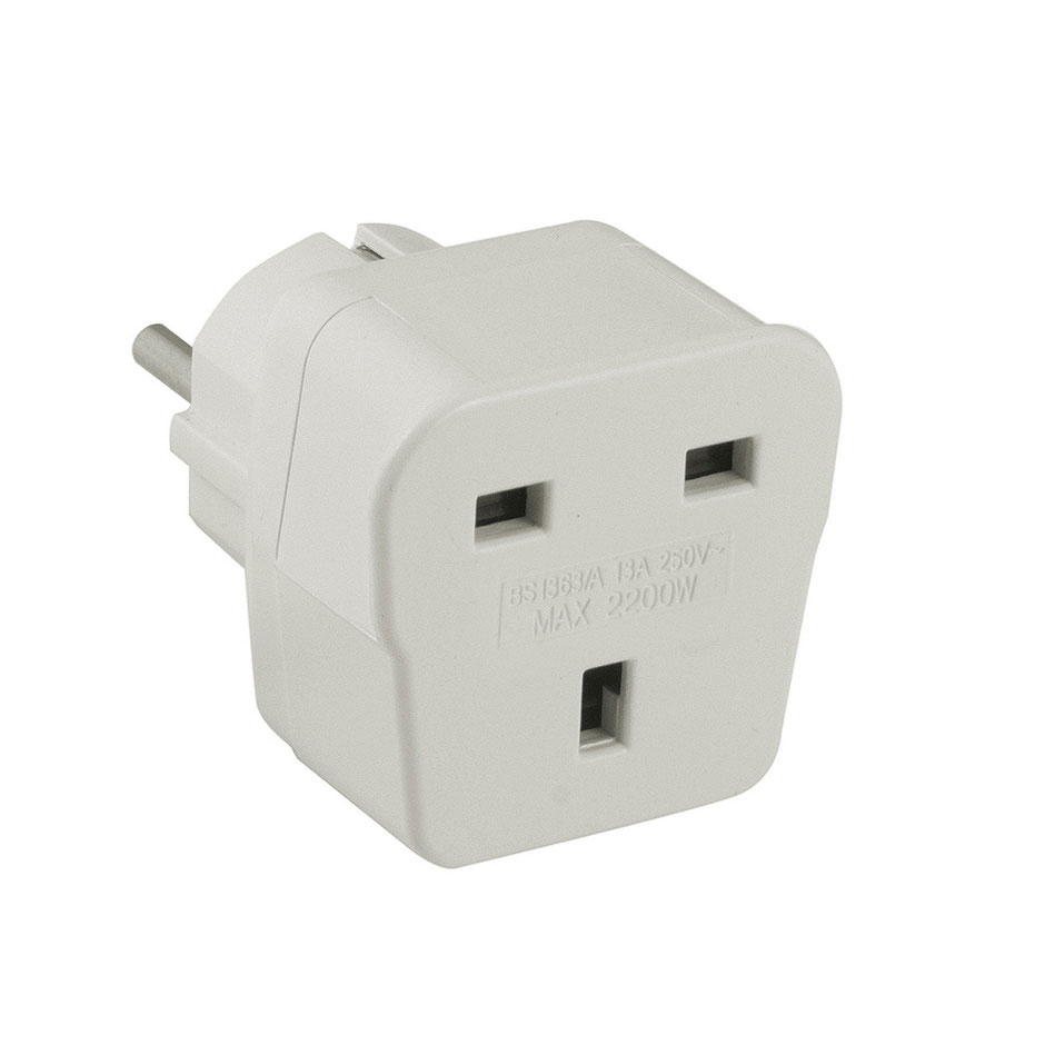 Adaptador de viagem de tomada inglesa para tomada schuko de 16 A 