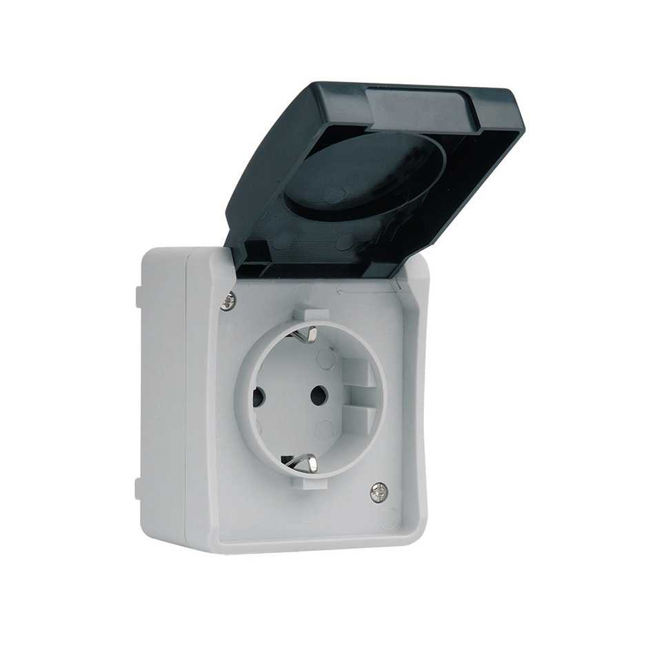 SCHUKO SOCKET BASE 16A 250V GRAY/BLACK SURFACE FOR EXTERIOR IP44 ATLANTIS SERIES SIMON BRICO
