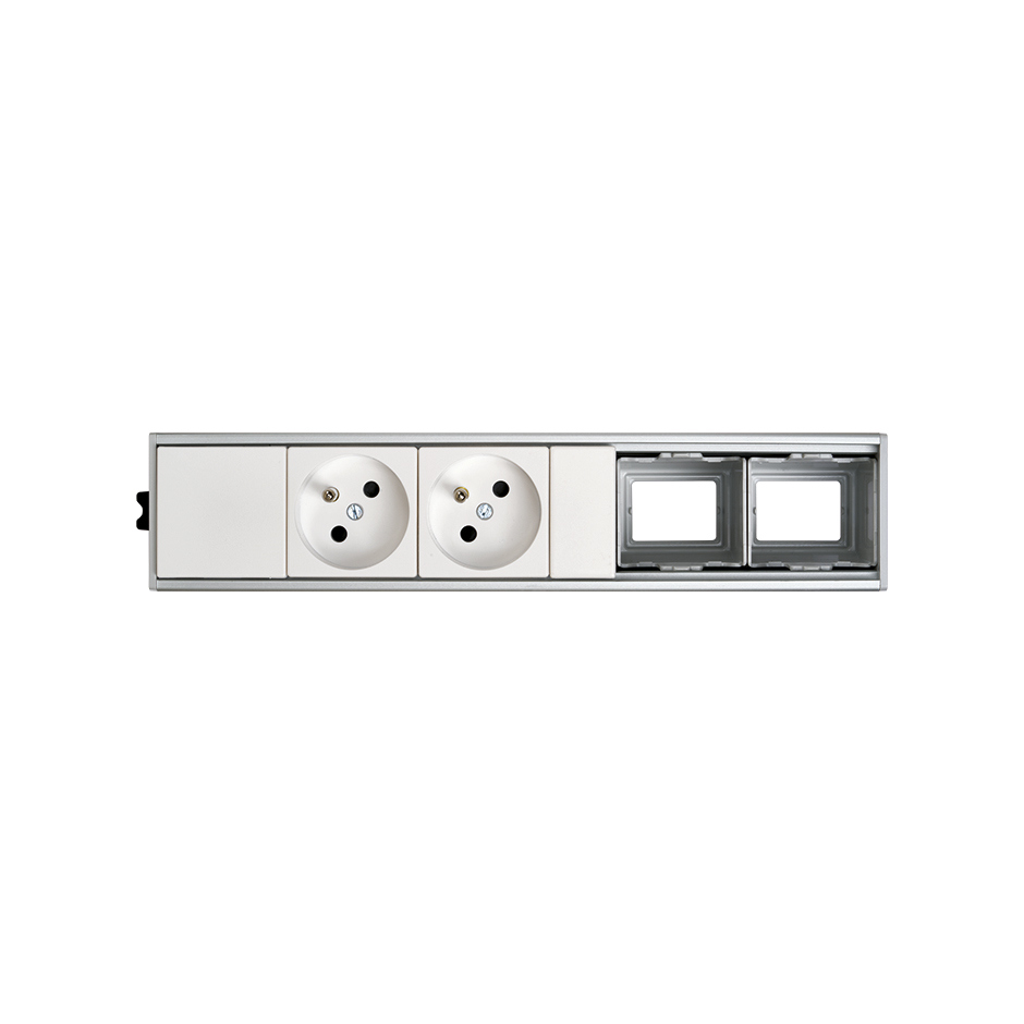 Ofiblock Compact montado y cableado con 2 tomas francesas y 2 troqueles traseros en las últimas posiciones