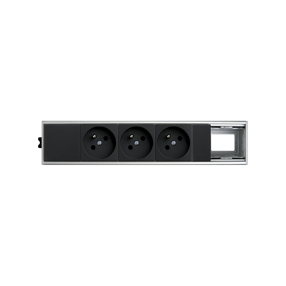 Ofiblock Compact assembled and wired with 3 French sockets and rear hole in the last position
