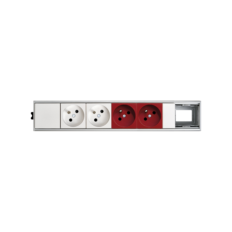 Ofiblock Compact assembled and wired with 2 French sockets, 2 UPS French sockets and 1 rear hole in the last position
