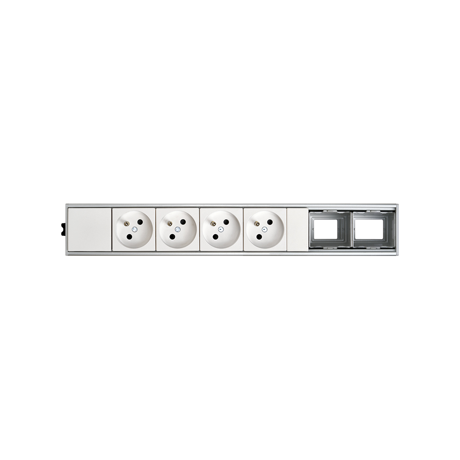 Ofiblock Compact montado y cableado con 4 tomas francesas y 2 troqueles traseros en las ultimas posiciones