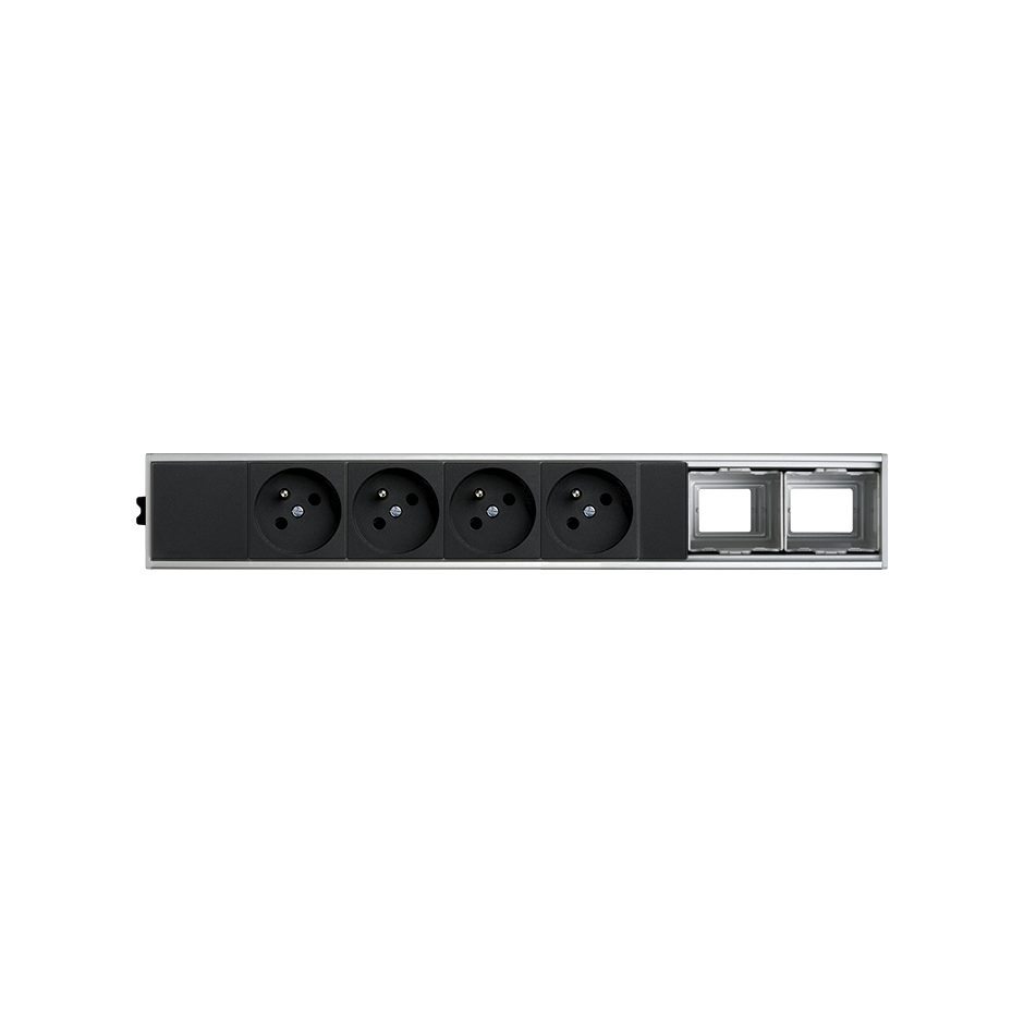 Ofiblock Compact assembled and wired with 4 French sockets and 2 rear holes in the last positions