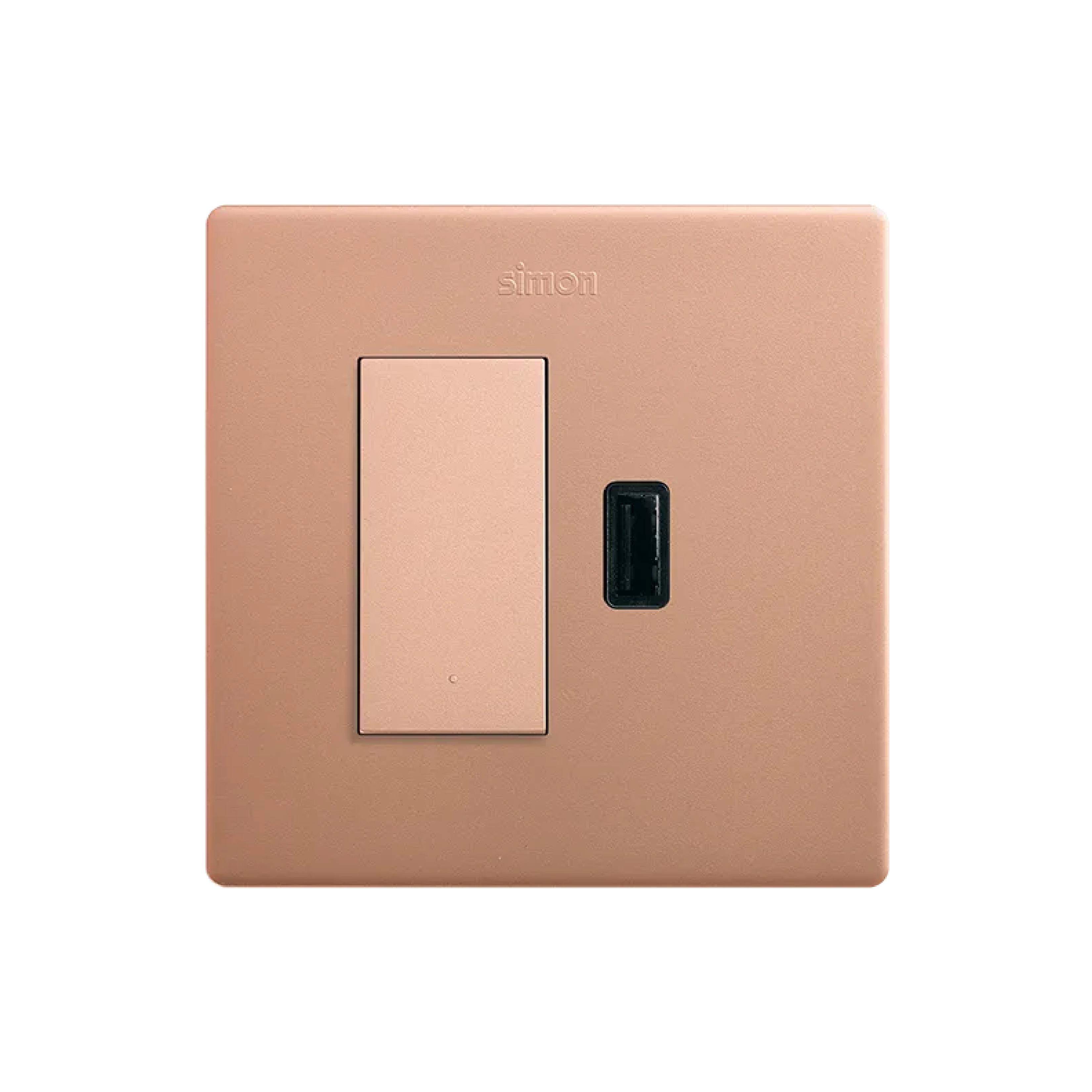 Monobloc kit for 1 element with 1 push-button switch and 1 USB charger 2.1A copper Simon 270