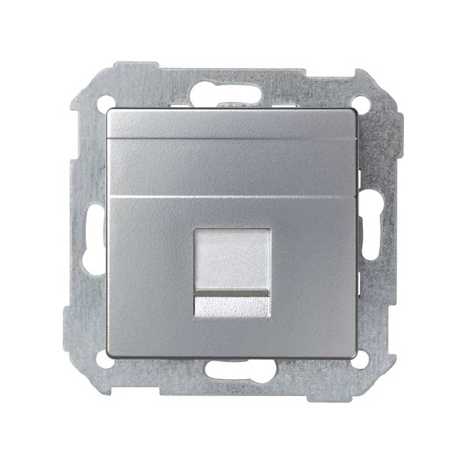 Flat voice and data plate with dust cover for 1 Systimax® RJ45 connector aluminium Simon 82