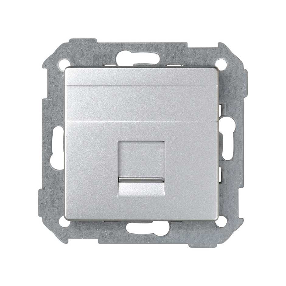Flat voice and data plate with dust cover for 1 Systimax® RJ45 connector cold aluminium Simon 82 Detail