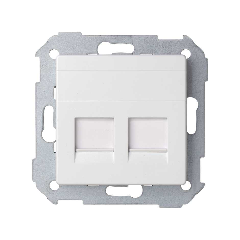 Flat voice and data plate with dust cover for 2 Systimax® RJ45 connectors white Simon 82