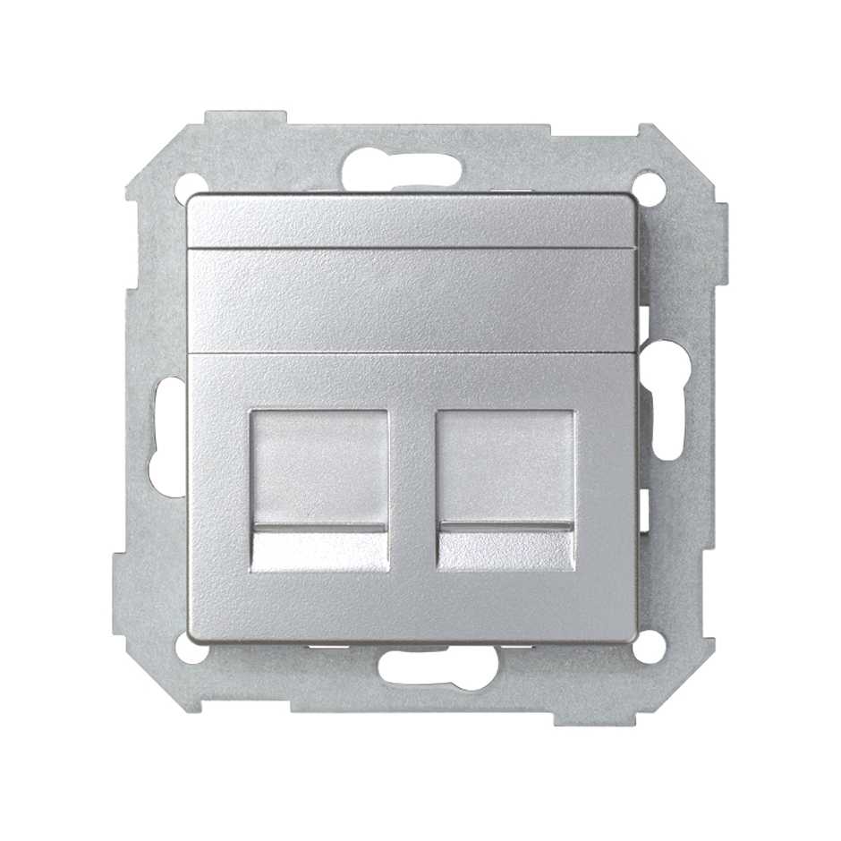 Flat voice and data plate with dust cover for 2 Systimax® RJ45 connectors aluminium Simon 82