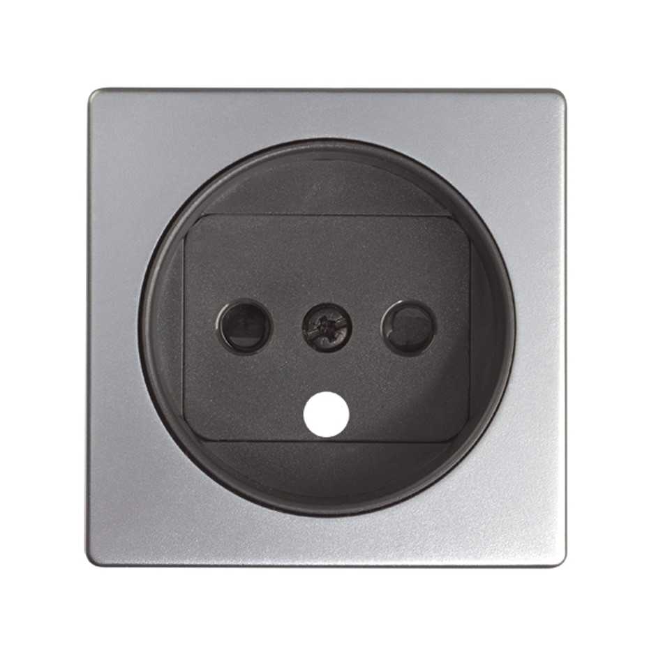 Cover with safety device for French socket outlet cold aluminium Simon 82 Detail