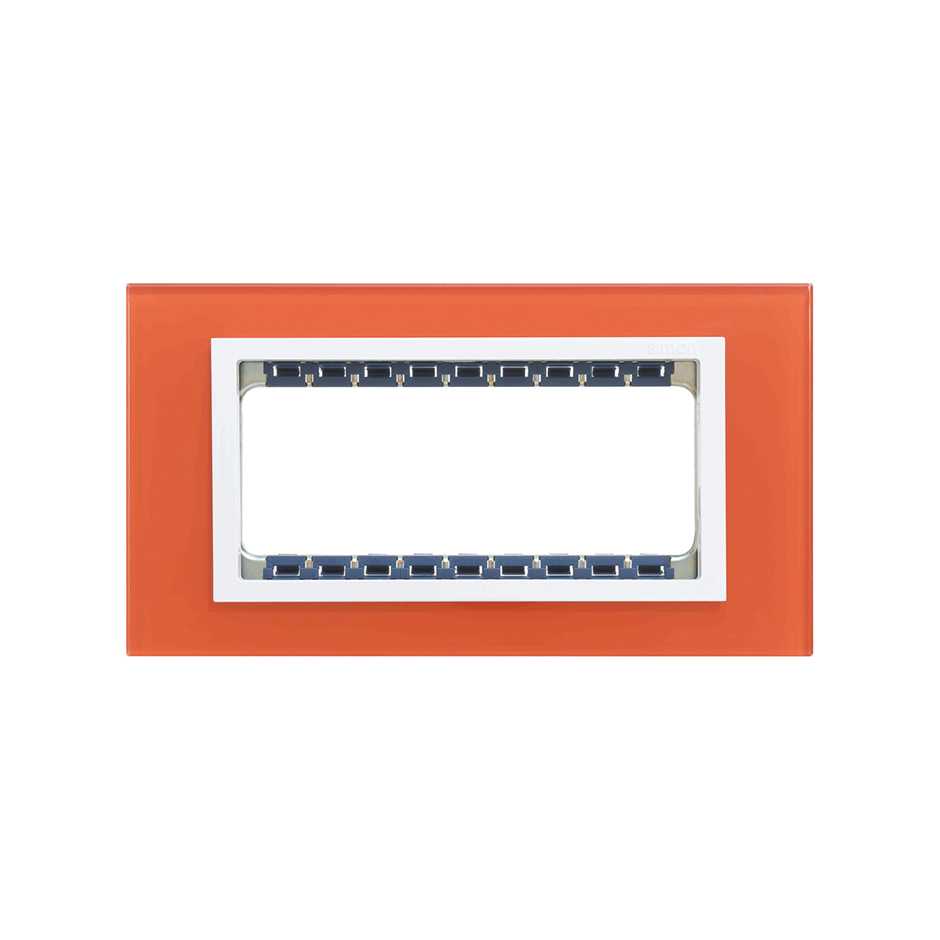 Frame with 5 half elements with frame holder 1 row tangerine glass interior white Simon 82 Centralisations
