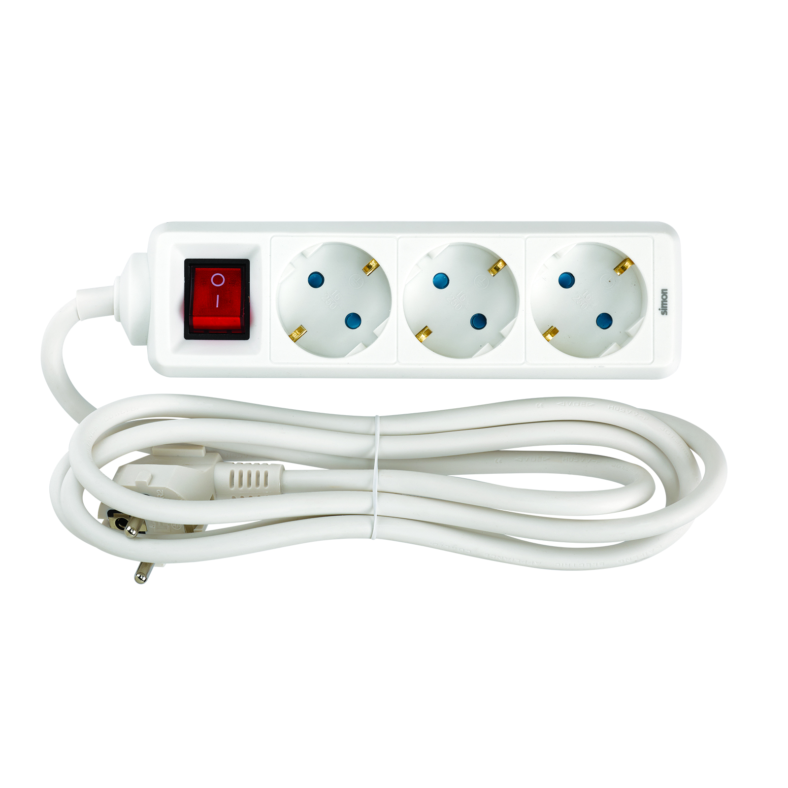 POWER STRIP 3 SCHUKO SOCKETS WITH SWITCH 2M WHITE
