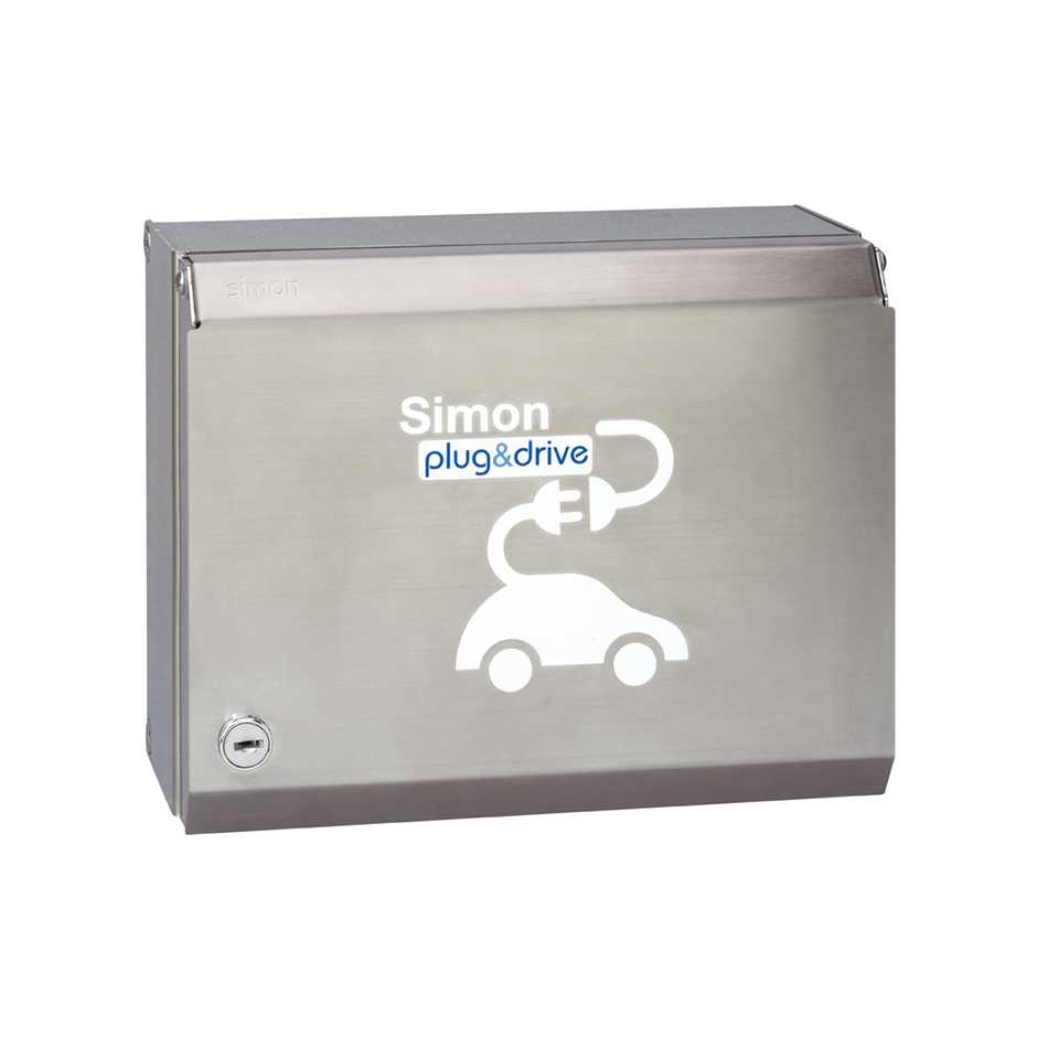 Caixa metálica IP40 e IK10 básica 2 tomadas schuko com conjunto de chaves, combinado aut. diferencial 16 A e med. energia Modbus