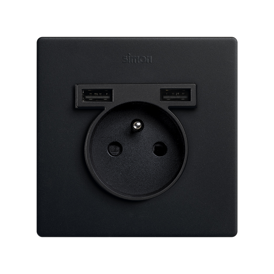 Monoblock Kit French Socket with 2USB charger 1 element matt black Simon 270
