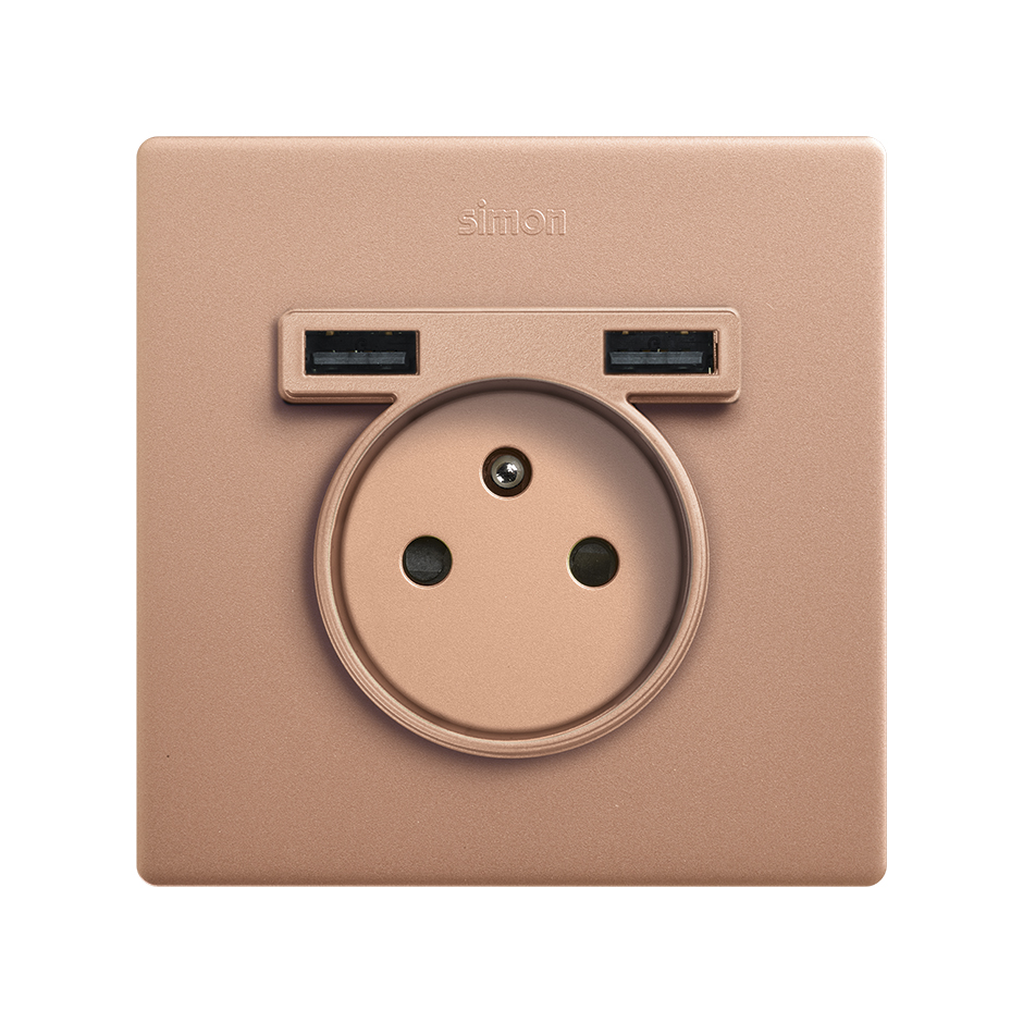 Kit monobloc pour 1 prise française avec 2 chargeurs USB intégrés Cuivre Simon 270