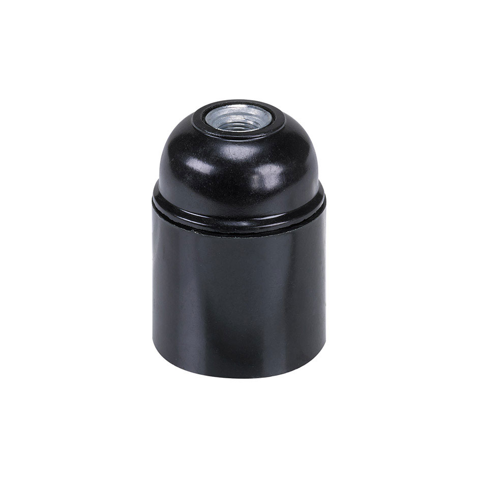 Porta-lâmpadas em baquelite liso para E-27, em negro, da 