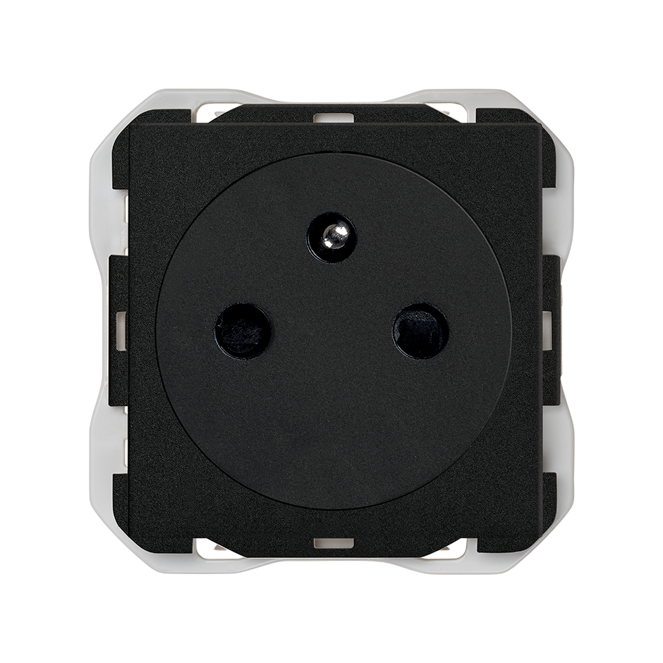 Base de tomada francesa 2P+T clean modular 16A 250 V~ com sistema de conexão de terminais a parafuso preto mate Simon 270