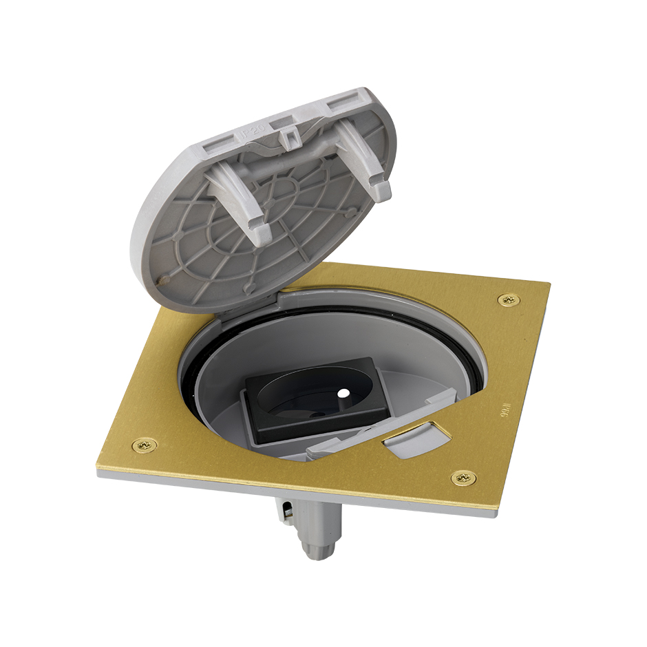 Unidade porta-mecanismos IP66 com fecho manual e uma base de tomada francesa latão Simon K45