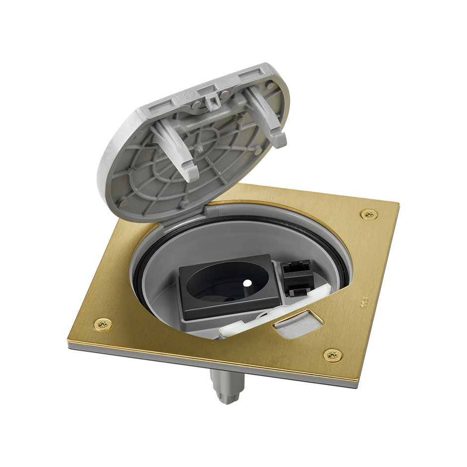Mechanism-holder unit IP66 with manual lock and French socket outlet with 1 RJ45 category 6 UTP connector brass Simon K45