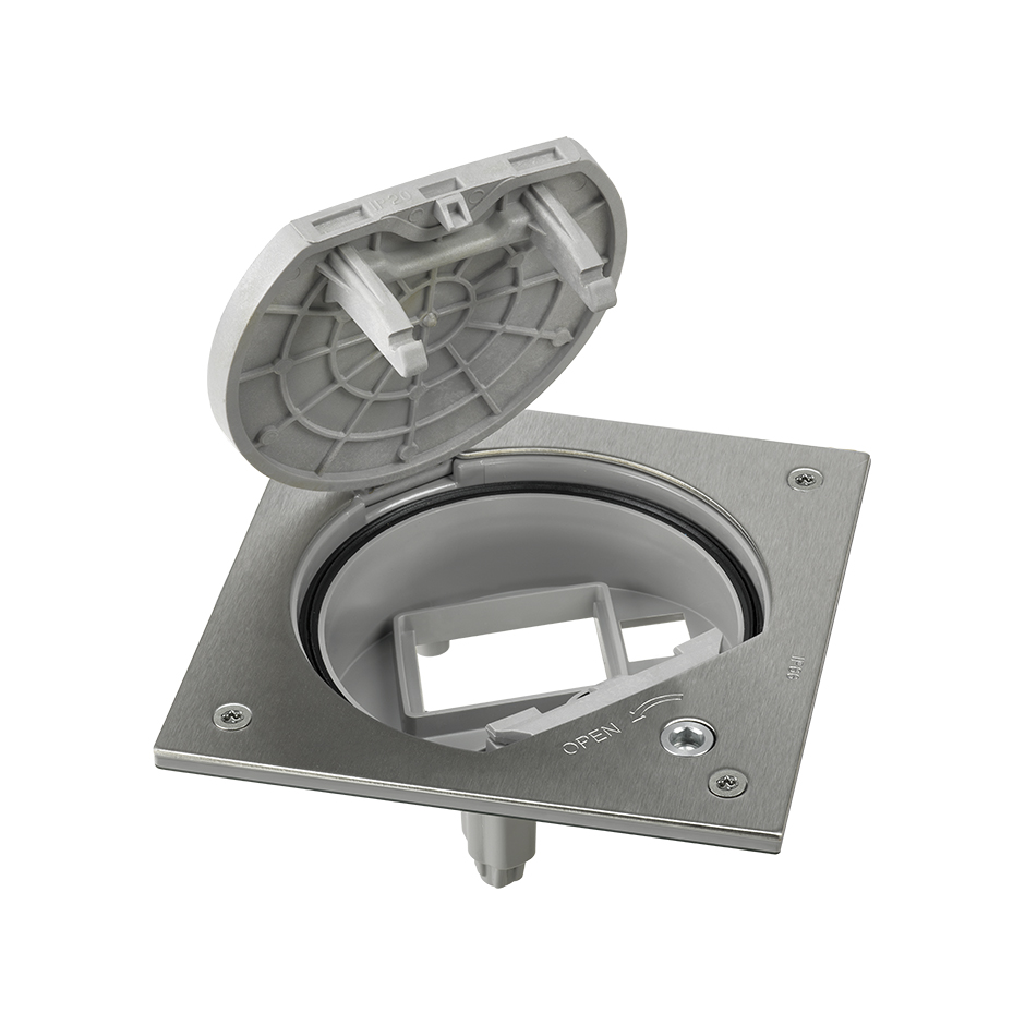 Unidad portamecanismos IP66 con cierre de seguridad para una función de 1 elemento y 1 RJ45 de clipaje Keystone acero inox Simon K45
