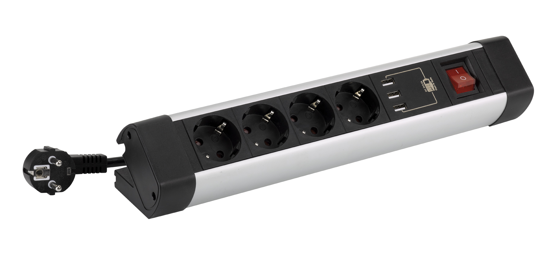 POWER STRIP WITH DESK MOUNT 4 SOCKETS 16A 250V + 3 USB WITH 1.5M 3G1.5 CABLE IN ALUMINUM SIMON