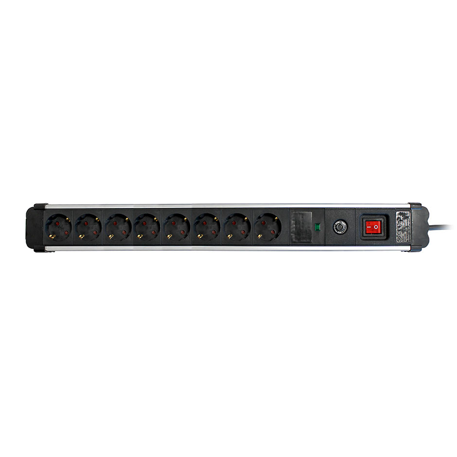 EXTRAPOWER POWER STRIP 8 SOCKETS 16A 250V~ ALUMINUM WITH SURGE PROTECTION, 1.5M CABLE H05VV-F 3G1.5MM² SIMON BRICO