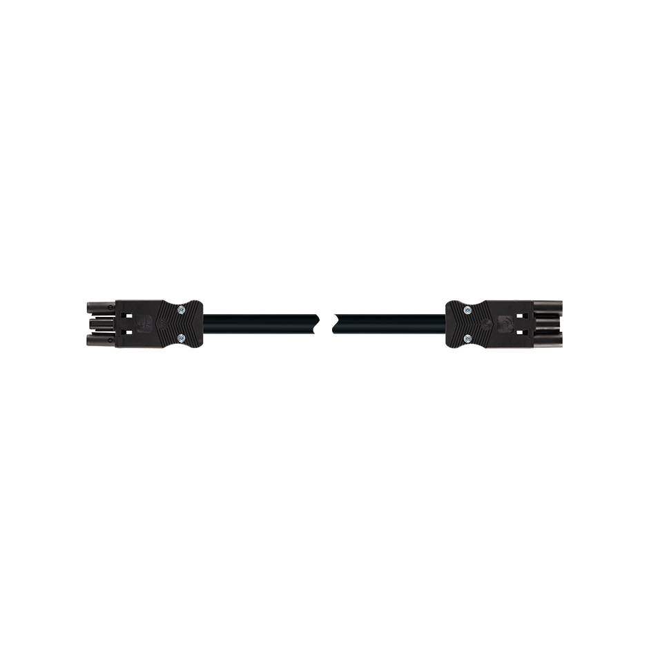 RZ - 0.6 kV 3-pole female-male quick connect hose with 2 meters in length in halogen-free material with a section of 3 x 2.5mm² with black connection