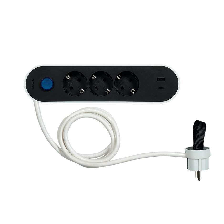 SIMON PLUG POWER STRIP 3 SOCKETS + 2 USB SIMON
