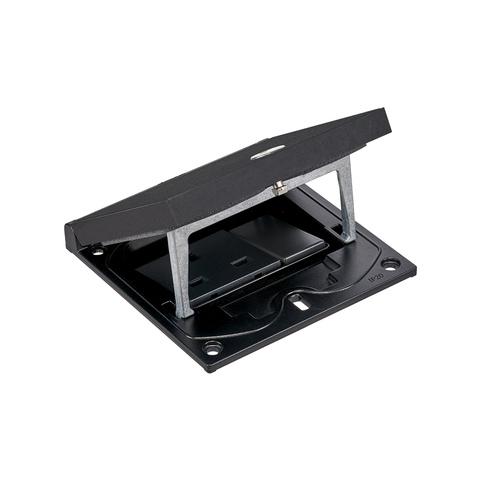 Marco con cierre de seguridad y tapa porta-mecanismos con base británica y alojamiento para función K45 de 22,5x45mm
