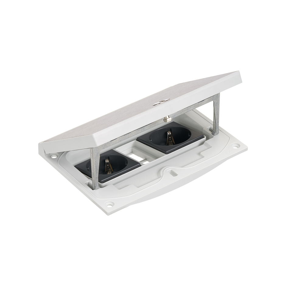 IP66 Mechanism holder and manual frame with 2 schuko and 2 RJ45 Keystone lodge