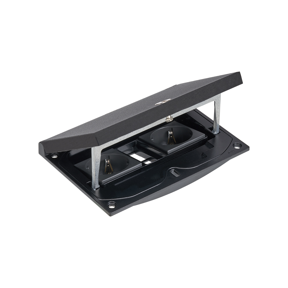 IP66 Mechanism holder and manual frame with 2 schuko and 2 RJ45 Keystone lodge