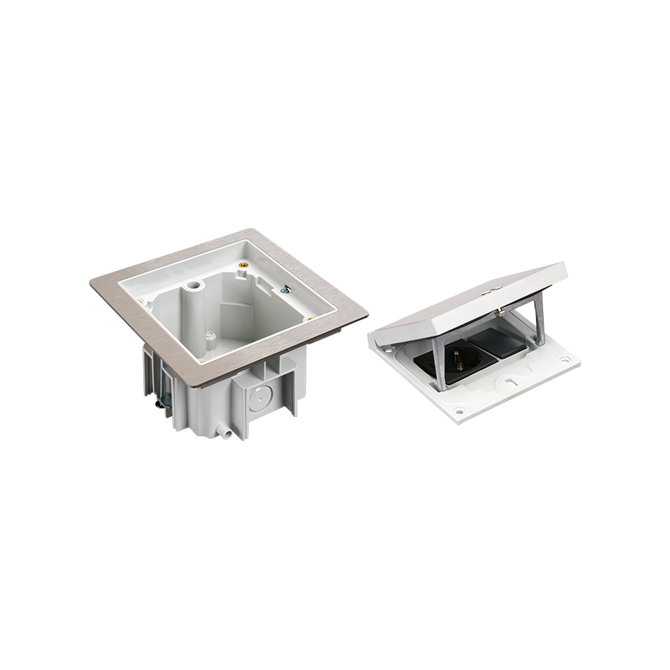 IP66 watertight raised floor box kit with 1 schuko socket outlet + 1 narrow blind cover and sheath