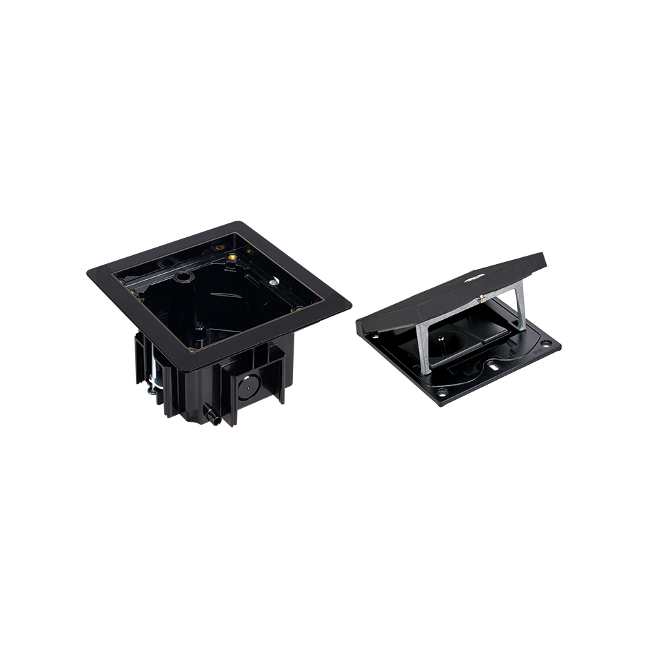 IP66 watertight raised floor box kit with 1 french socket outlet + 1 narrow blind cover and sheath