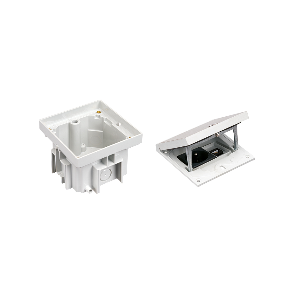 IP66 watertight concrete floor box kit with 1 french socket outlet + 1 RJ45 connector category 6 UTP and sheath
