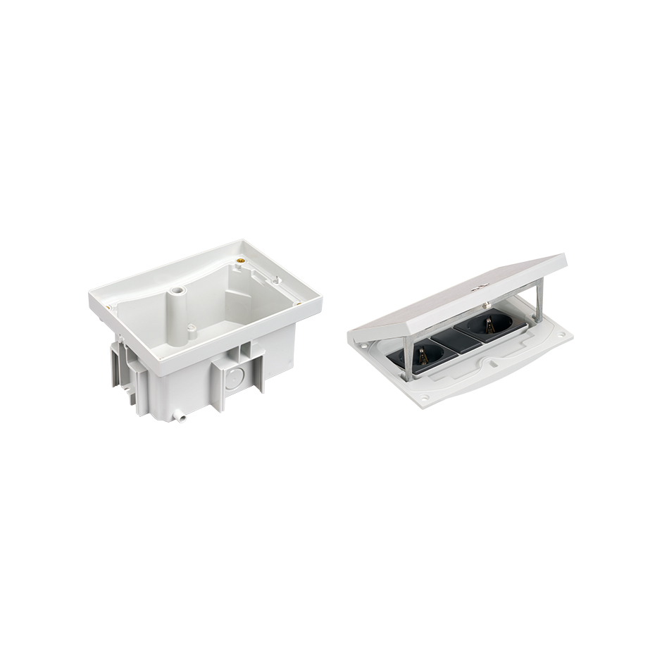 IP66 watertight concrete floor box kit with 2 schuko socket outlets + 1 narrow blind cover and sheath