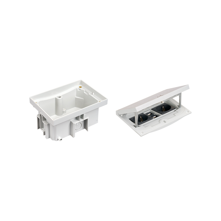 IP66 watertight concrete floor box kit with 2 schuko socket outlets + 2 RJ45 connectors category 6 UTP and sheath