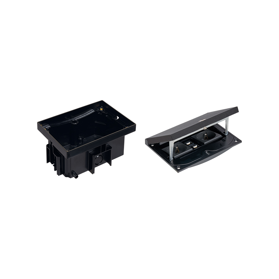 IP66 watertight concrete floor box kit with 2 schuko socket outlets + 2 RJ45 connectors category 6 UTP and sheath