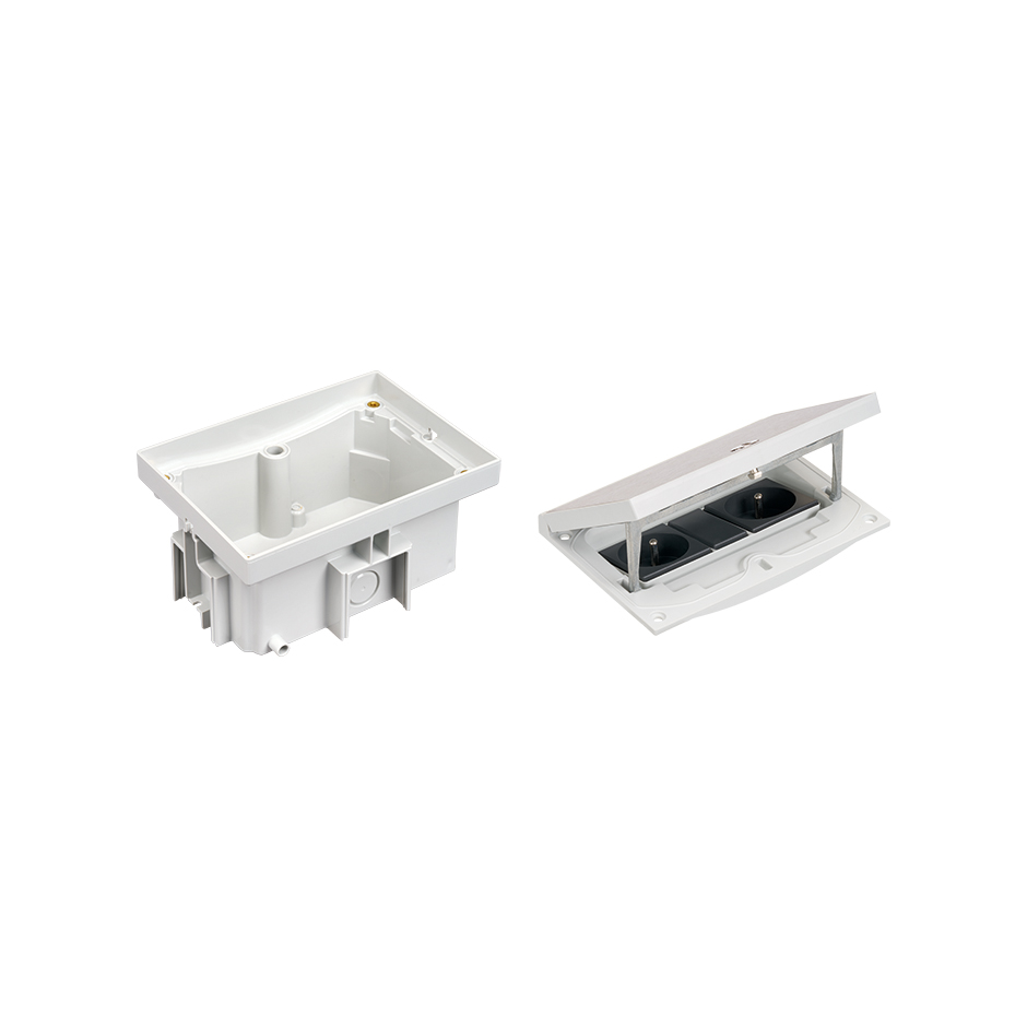 IP66 watertight concrete floor box kit with 2 french socket outlets + 1 narrow blind cover and sheath