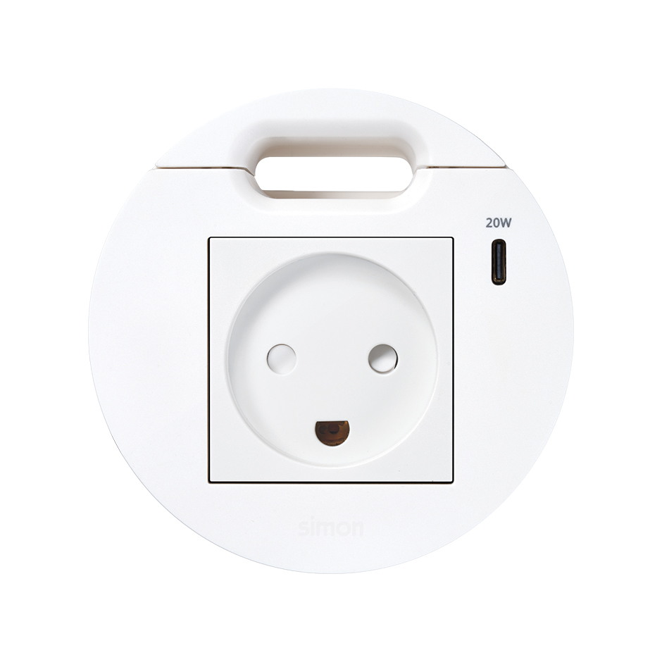 Kit Flash 90 consisting of danish modular power socket, USB charger Type C 20W and grommet (cable outlet) white Simon K45