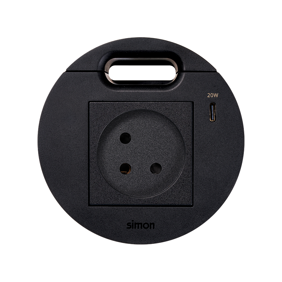 Kit Flash 90 consisting of israelian modular power socket, USB charger Type C 20W and grommet (cable outlet) black Simon K45