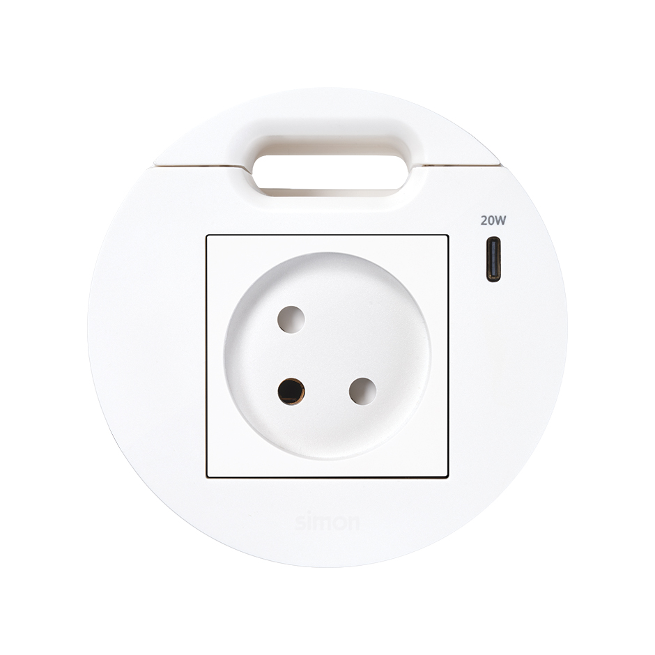 Kit Flash 90 consisting of israelian modular power socket, USB charger Type C 20W and grommet (cable outlet) white Simon K45
