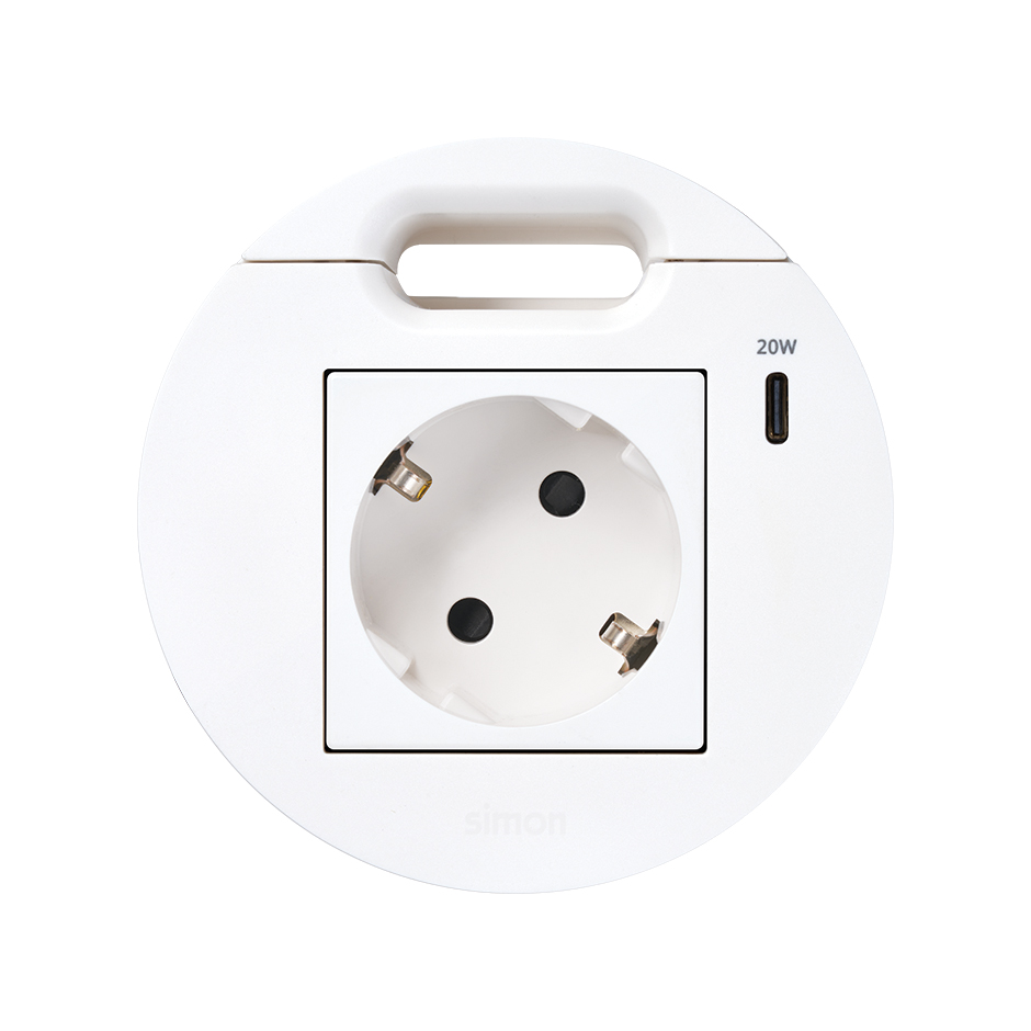 Kit Flash 90 composé du prise de courant modulaire schuko, chargeur USB type C de 20W et sortie de câblage blanc Simon K45