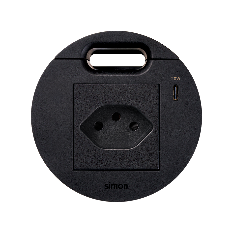 Kit Flash 90 composé du prise de courant modulaire suisse, chargeur USB type C de 20W et sortie de câblage noir Simon K45