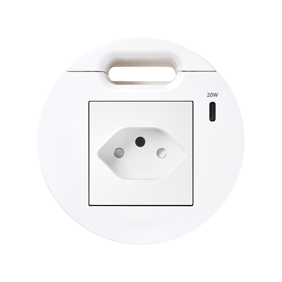 Kit Flash 90 consisting of swiss modular power socket, USB charger Type C 20W and grommet (cable outlet) white Simon K45