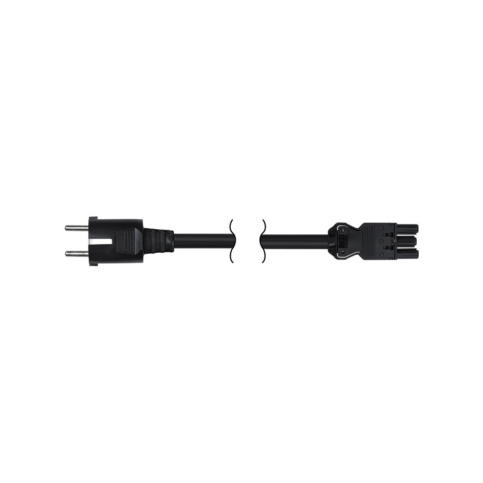 Quick connection patch cord female-Schuko 3-pole 2 meters long in PVC with cross-section of 3 x 1.5mm² Black