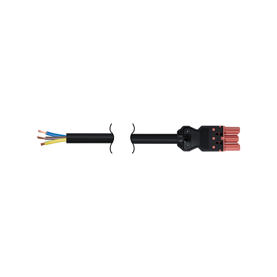 Câble connexion rapide femelle-extrémité libre 3 pôles 2m. Câble Rz-0,6/1Kv sans halogène Section 3x2,5mm² - Rouge