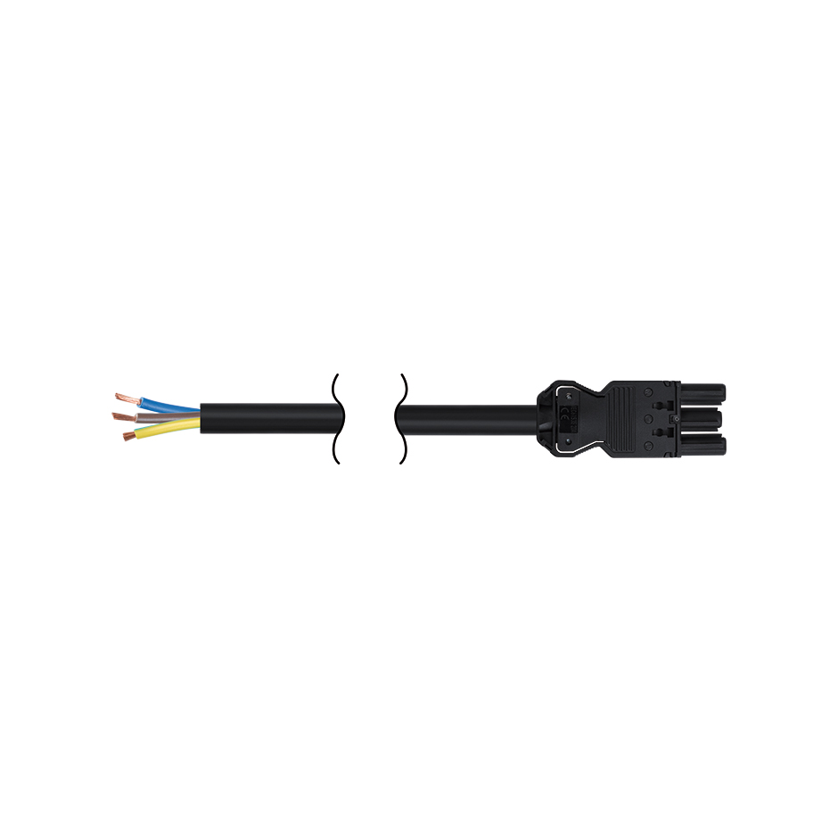 Câble connexion rapide femelle-extrémité libre 3 pôles 2m. Câble Rz-0,6/1Kv sans halogène Section 3x2,5mm² - Noir