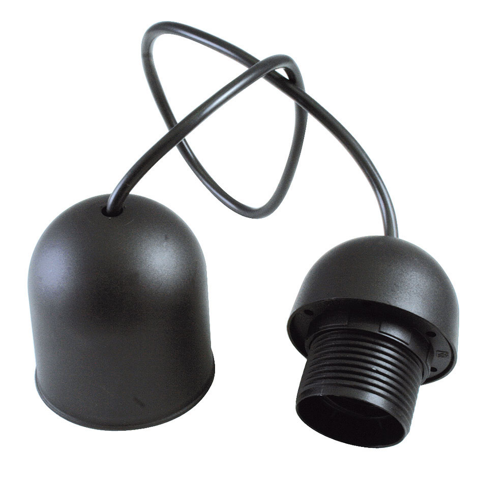 Porta-lâmpadas preto pendente para E-27, com 60 cm de cabo, 2 x 0,75 mm² da 