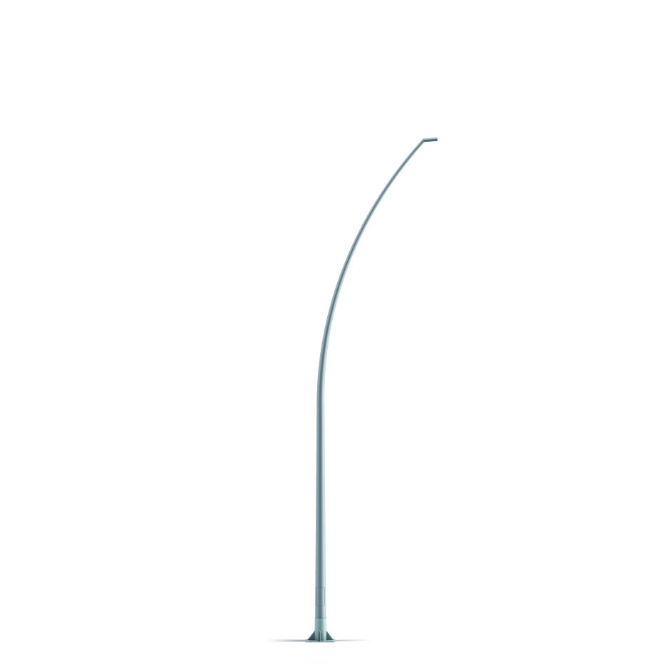 Simon Arco functional curved pole, model R2, 8 m high, conical tapering and post top luminaire fixing