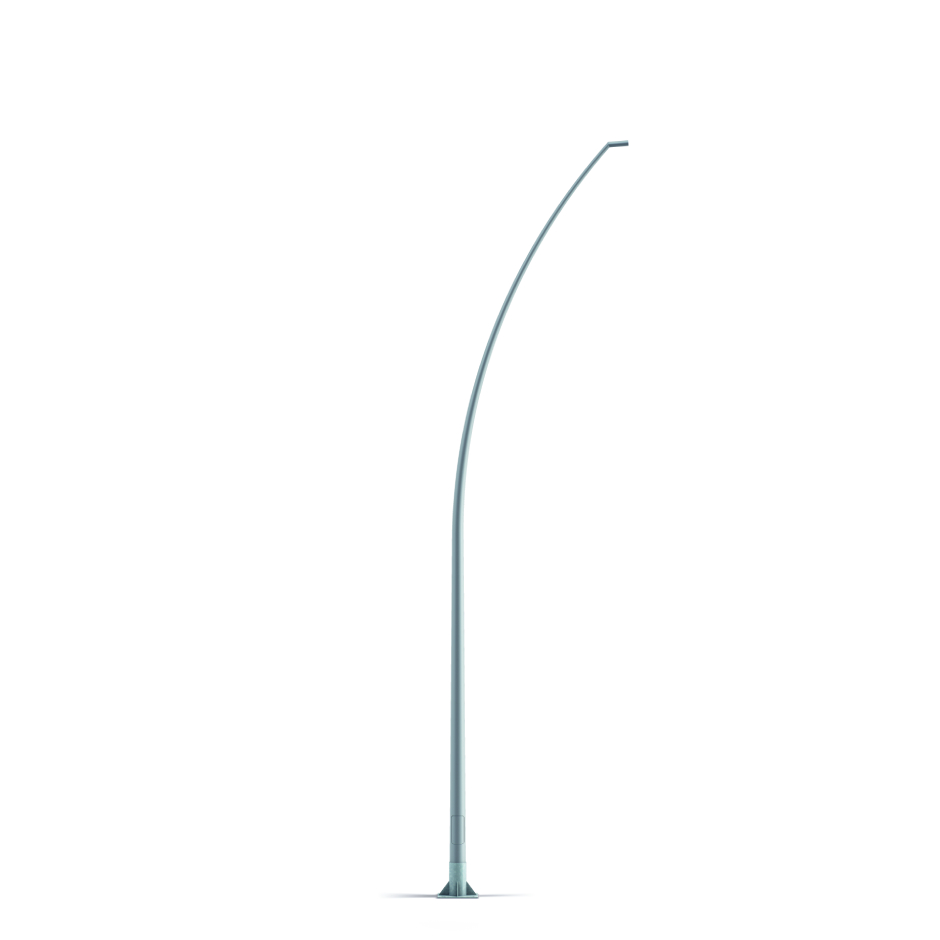Simon Arco functional curved pole, model R2, 9 m high, conical tapering and post top luminaire fixing