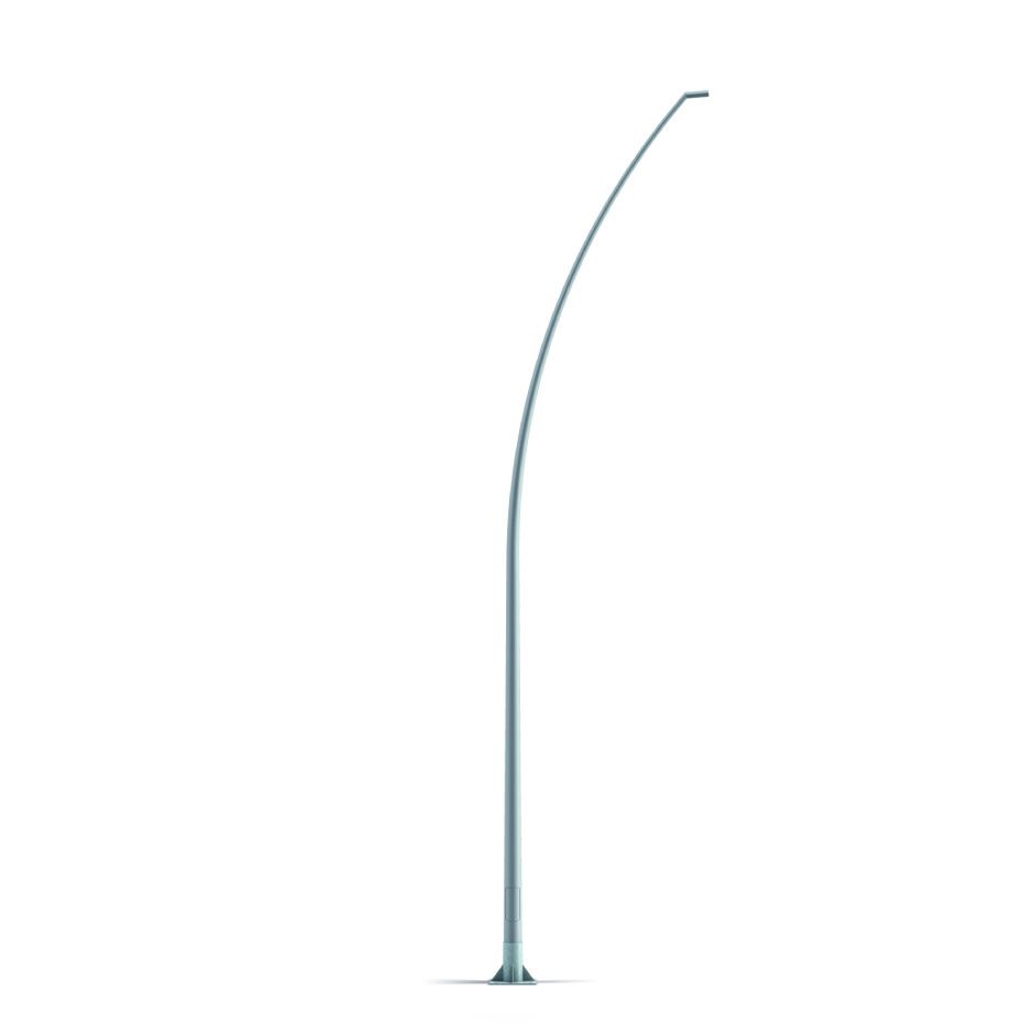 Simon Arco functional curved pole, model R2, 10 m high, conical tapering and post top luminaire fixing